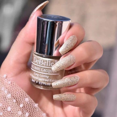 DeBelle Gel Nail Polish Sirius (Gold With Silver Glitter Sugar Finish Nail Paint)|Non UV - Gel Finish |Chip Resistant | Seaweed Enriched Formula| Long Lasting|Cruelty and Toxic Free| 8ml
